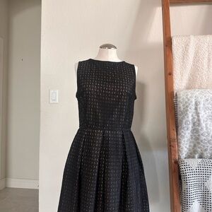 Black Pleated A-Line Midi Dress